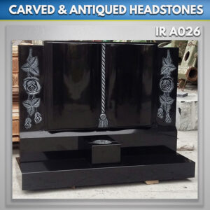 Open Book monument with tassel and carved roses Antiqued